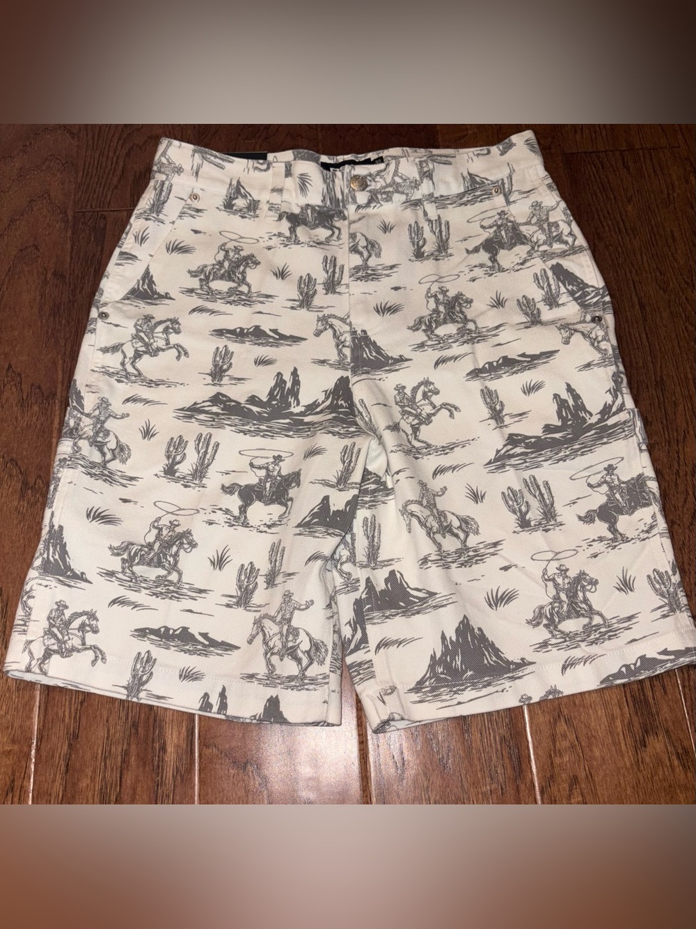 RSQ Mens Western Cowboy Print Denim Jorts Loose Fit Carpenter Shorts Size 30 NEW